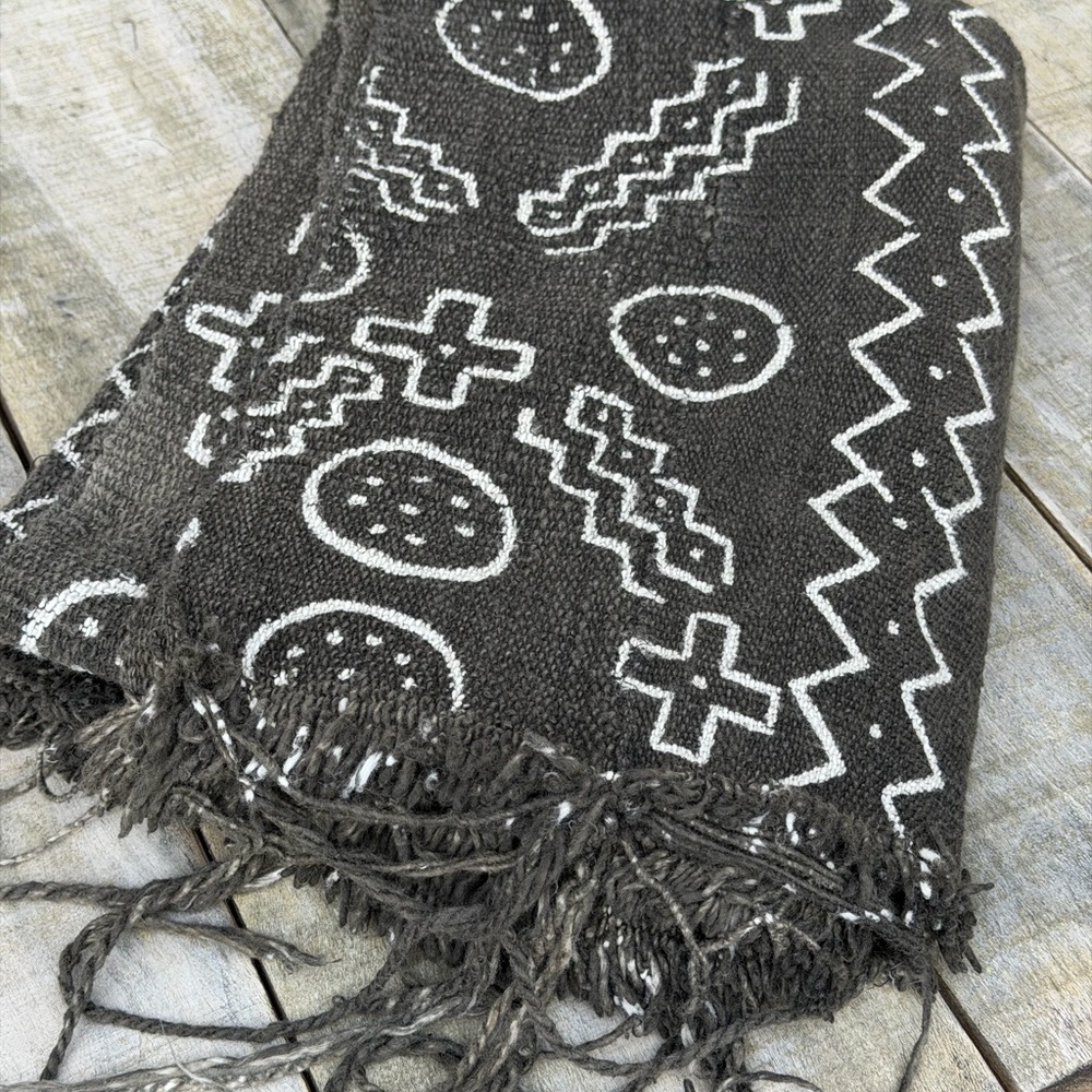 Vintage African Charcoal Mudcloth Textile 56” L x 42” W Textile | No. 102